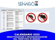 CALENDARIO 2022 DERATTIZZAZIONE E DEZANZARIZZAZIONE SUL TERRITORIO DI SENAGO